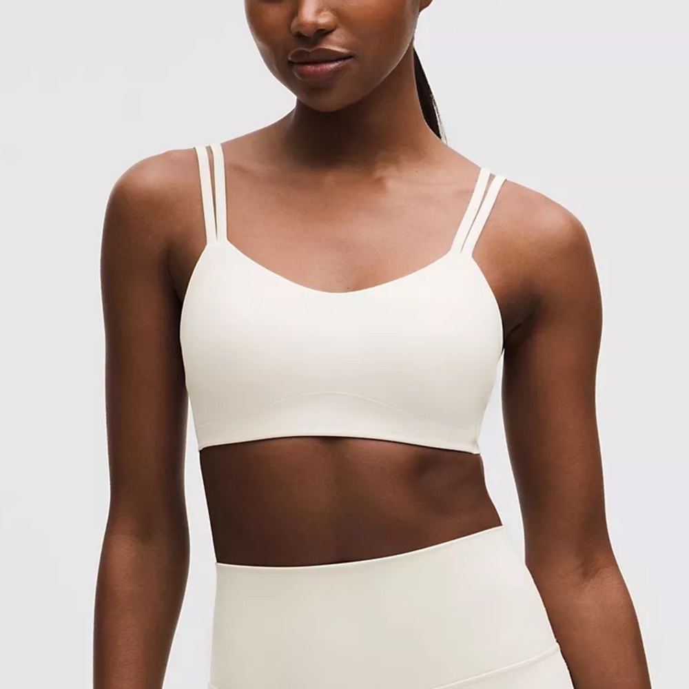 Lululemon Like a Cloud Bra Womens 10 White Longline Strappy Yoga Light Support